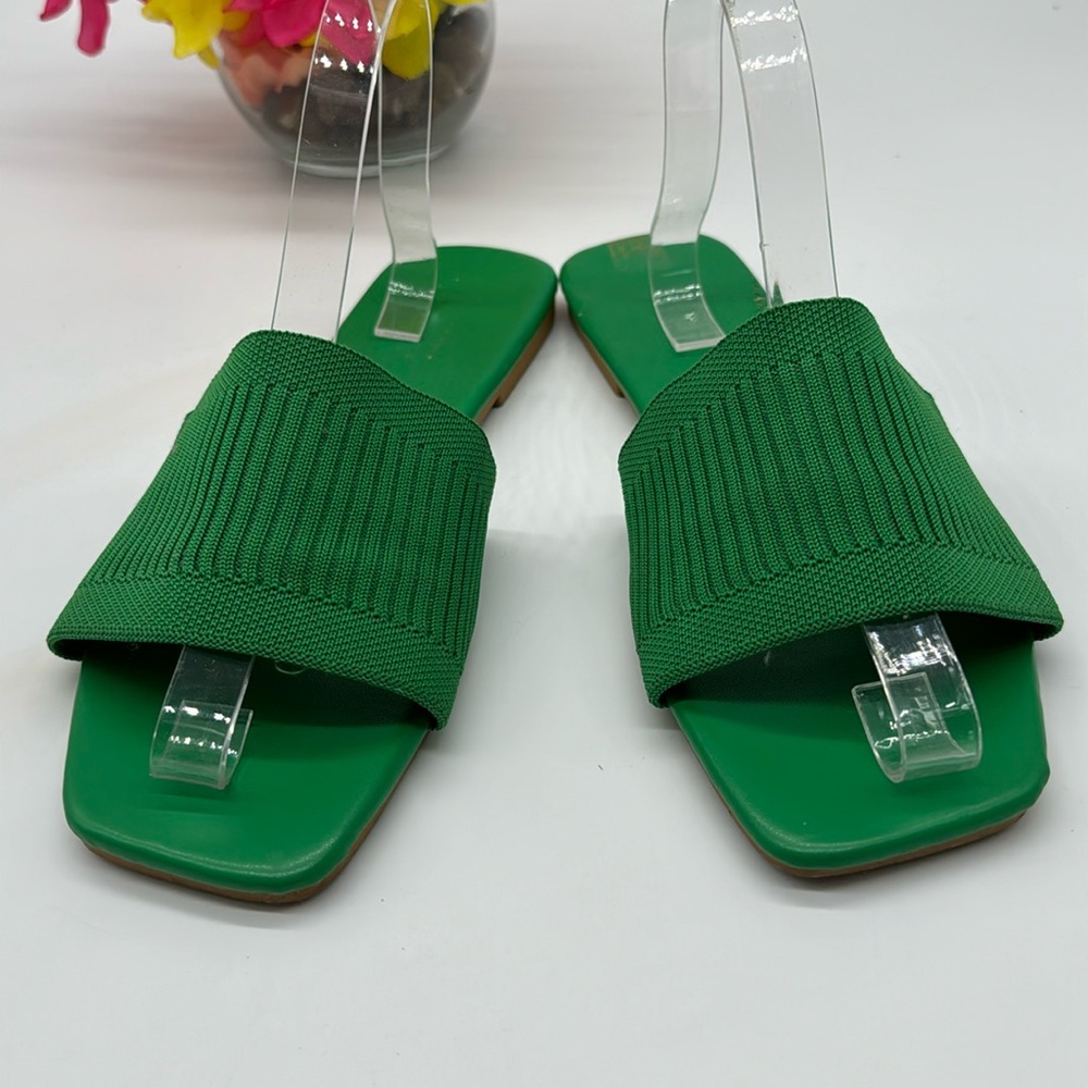 Vibrant Green Ribbed Slide Sandals